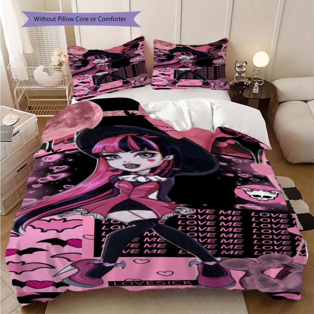 Monster High Fantasy Style Three-piece set (1 * duvet cover + 2 * pillowcase, without core) 2D Flat Bedding set Christmas birthday gift