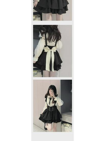 Sweet Doll Collar Bow Tie Skirt Overall - Autumn/Winter College Style