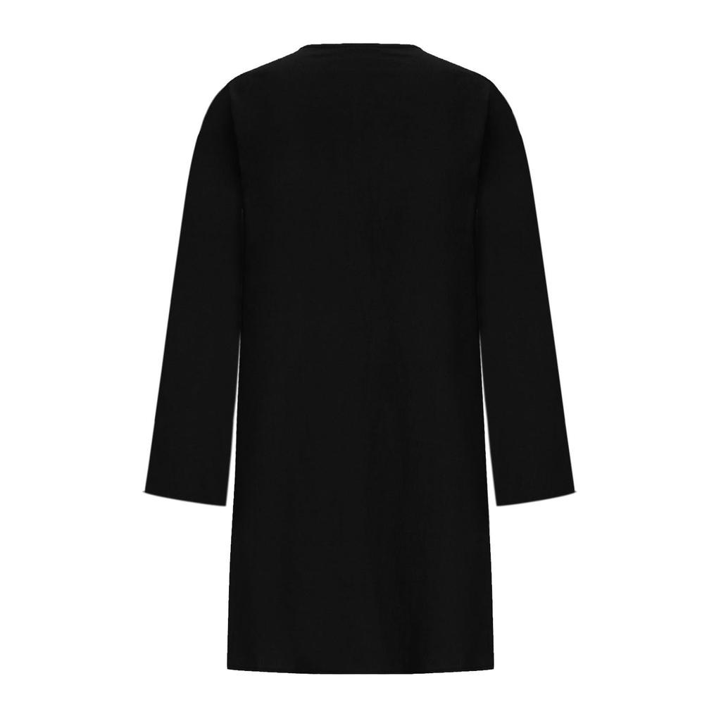 Women's Round-neck Solid-color Loose Casual Cotton And Linen Dress