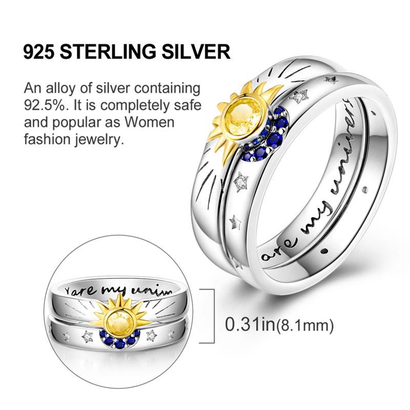925 Silver Rings Original Design Blue Zircon Star Moon Finger Rings For Women High Quality Wedding Jewelry Gift