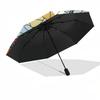 1 Stück Buntglas Dampflok Szene Automatischer Faltregenschirm - Tragbares 3-fach Design mit 8-Speichen Eisenrahmen, Outdoor für Fans, Reisende, Tägliche Nutzung