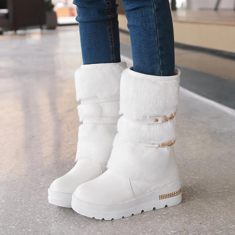 New winter heightening snow boots cotton shoes medium boots thick-soled flat-soled women's boots fluffy shoes