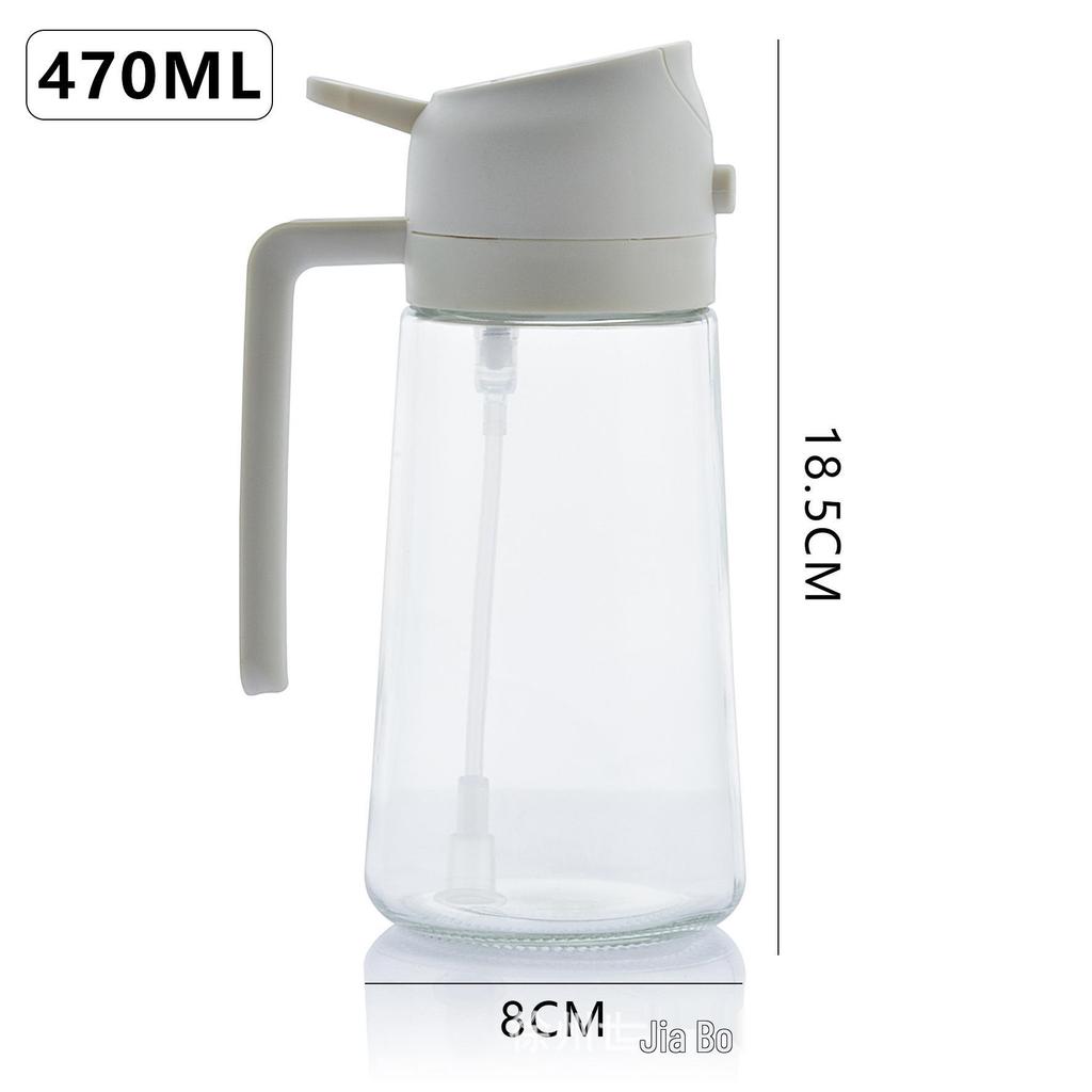 470ml Dual-Use Glass Oil Dispenser: Press & Spray Large-Capacity Kitchen Bottle with Adjustable Spray Function