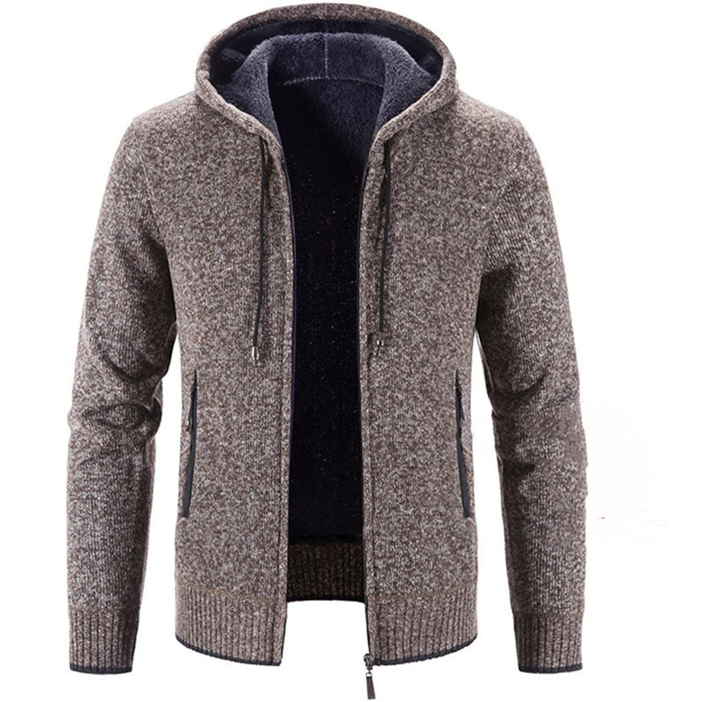 Men  Knitted Sweater Sweater Hooded Hood Zipper Cardigan
