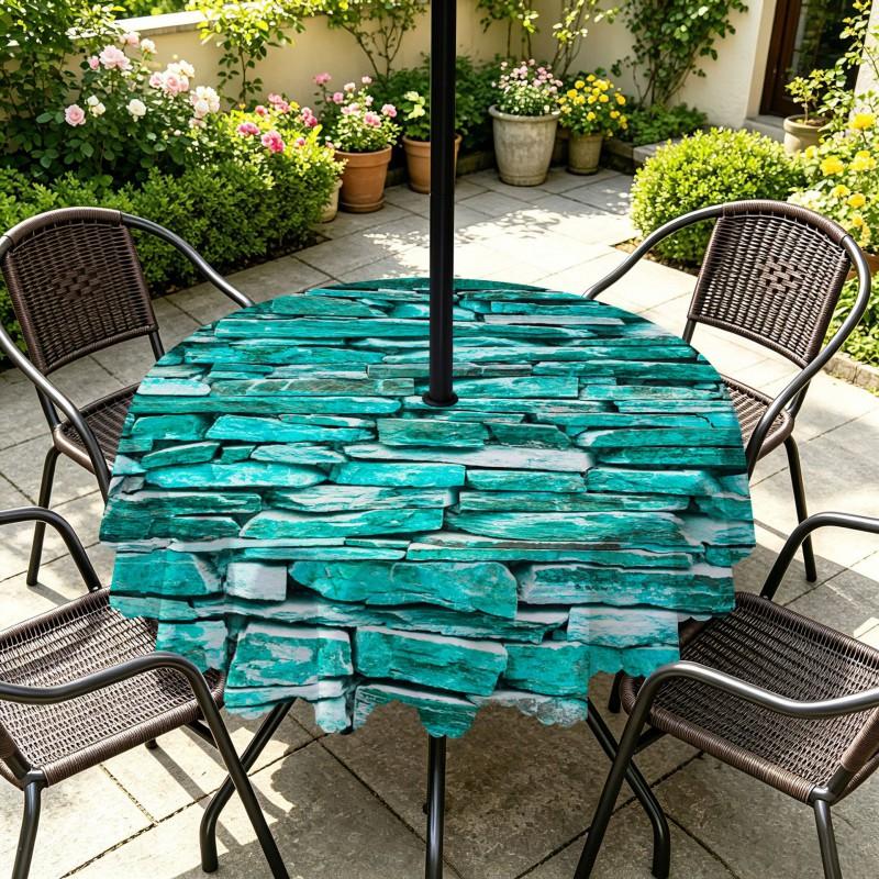 Outdoor Round Tablecloth With Umbrella Hole Waterproof Oil-Resistant Patio Dining Cover Deck Garden Terrace