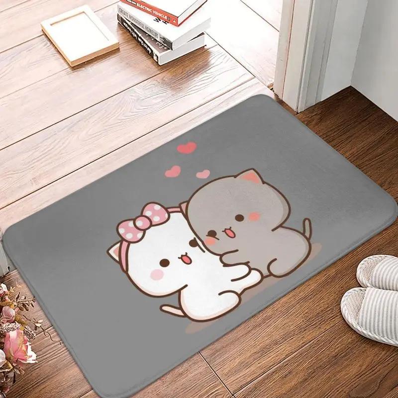 Mochi Cat Peach and Goma Front Door Floor Entrance Mat Interior Kitchen Bathroom   Bedroom Rug Living Room