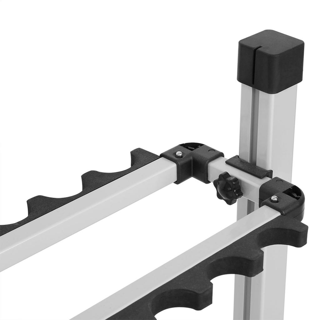 Titanium Alloy Fishing Rod Rack Stand 24 Slots Alloy Metallic Silver with Black Rack