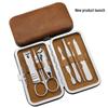 Carbon Steel 7-Piece Nail Clipper Set with Brown Faux Leather Case - Customizable Gift Option