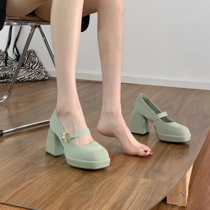 French Mary Jane Shoes Women Spring Temperament Thick Heels Slim High Heels.