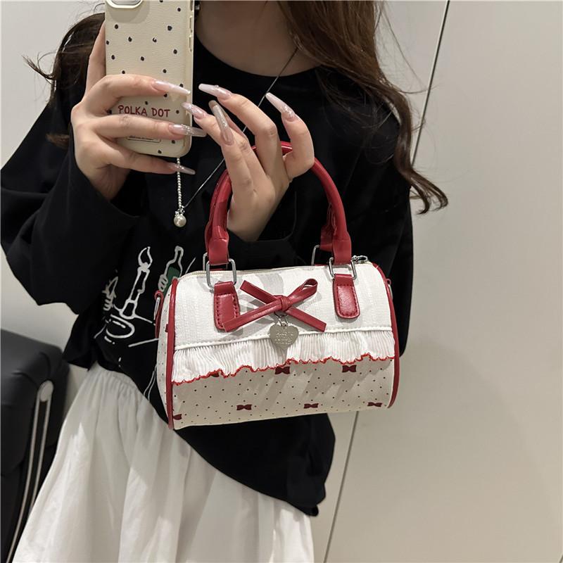 Korean Cute Bow Handbag Women's 2025 Summer Sweet Fashion Lace Edge Versatile Shoulder Messenger Bag