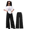 Girls' Casual Short-sleeved Work Pants Set for Summer, Children's Fashionable Easter Cartoon Print Two-piece Set