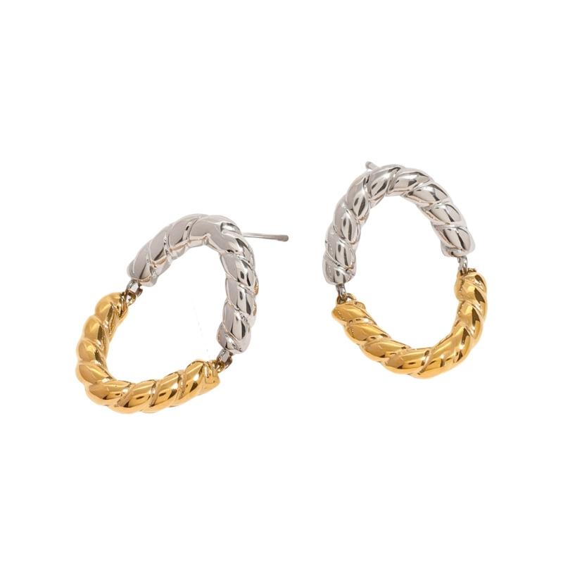 Elegant Stainless Steel Texture Jewelry Set with Round Stripes Designs Includes Necklace Earrings and Bracelet