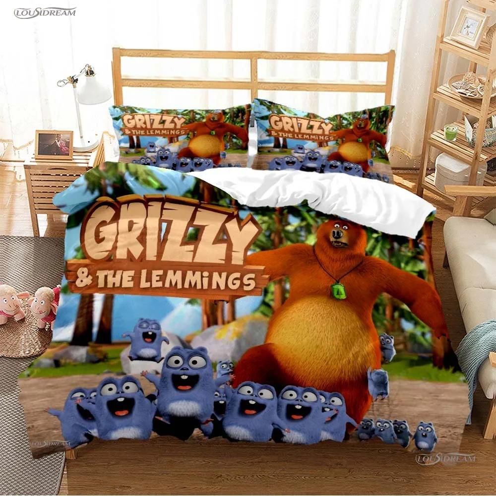 Grizzly & The Lemmings Cartoon Anime Duvet Cover Comforter Bedding Set Soft Quilt Cover and Pillowcases SingleDoubleQueenKing