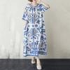 Short Sleeve Plus Size Cotton Vintage Floral New In Dresses for Women Casual Loose Long Summer Dress