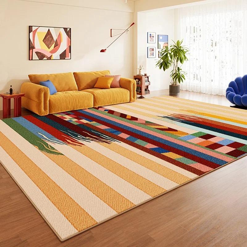 Living Room Carpet Non-slip Soft Stain-resistant Floor Mat Colorful Striped Color-blocked Rug Large-sized Home Decor Mats