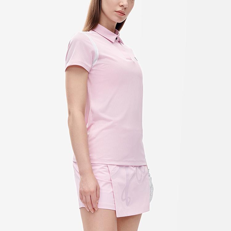 Fila Golf Knit Striped Casual Short Sleeve Polo Shirt Women Polo Shirts Debbie-Pink A11W225109F-LP