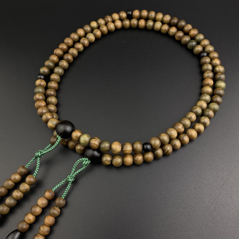 WONDERFUL LOTUS MyoLotusFlower Shingon Buddhist Prayer Beads for Men, Green Ebony, Ebony Finish, 108 Beads, Bonten Tassel, Formal Prayer Beads, Tree