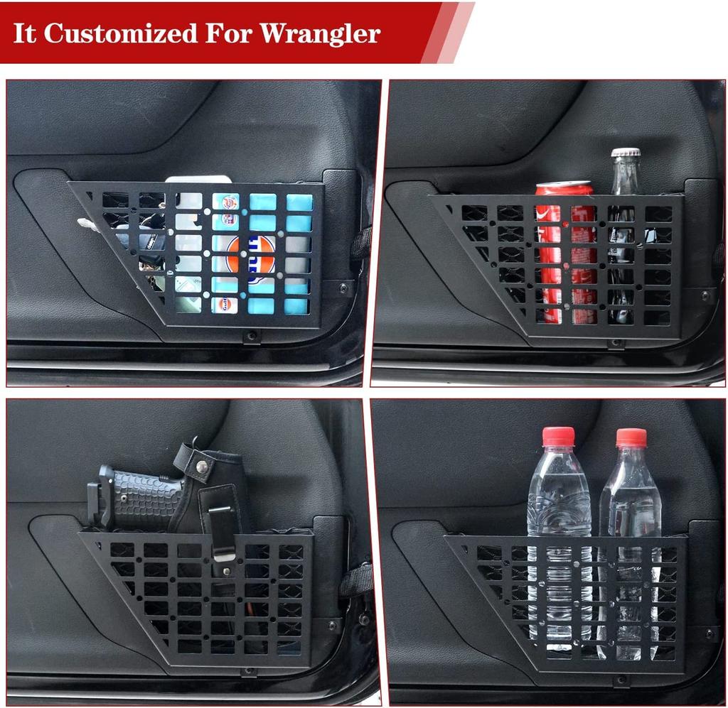 Metal Front Door Storage Door Side Insert Organizer Box for Jeep Wrangler Latest Upgrade Stainless Steel Pocket, 2007-2018 JK/JKU (2/4 Doors),
