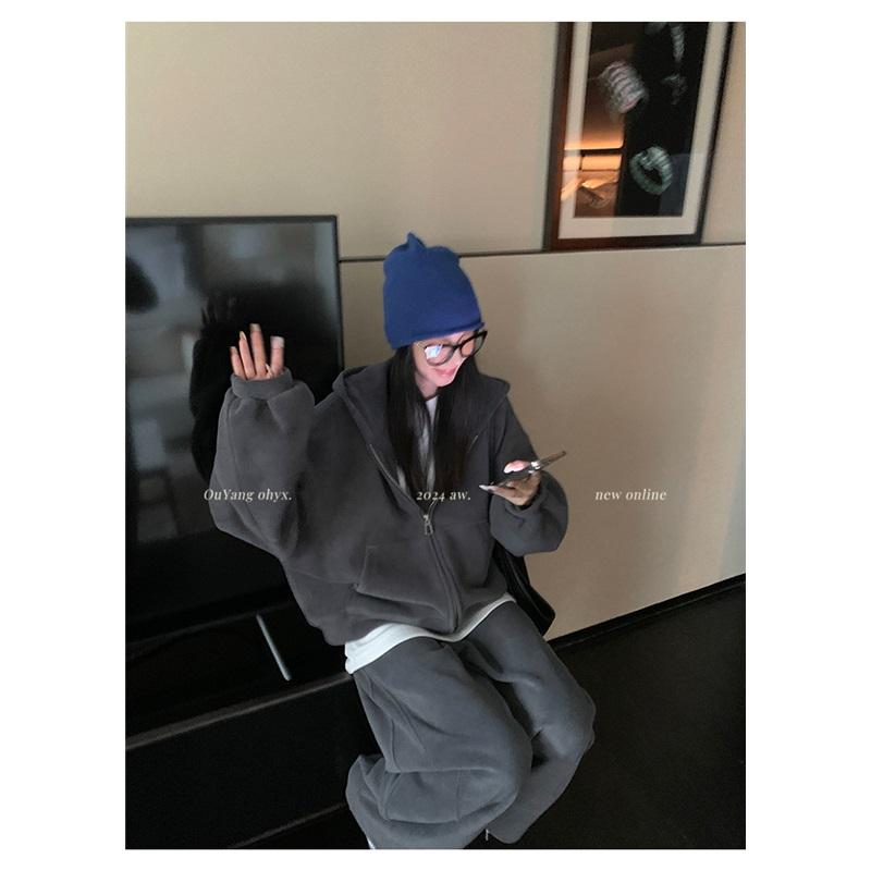 Women's Hooded Sweatshirt Wide Leg Pants Sports Suit Loose Fit