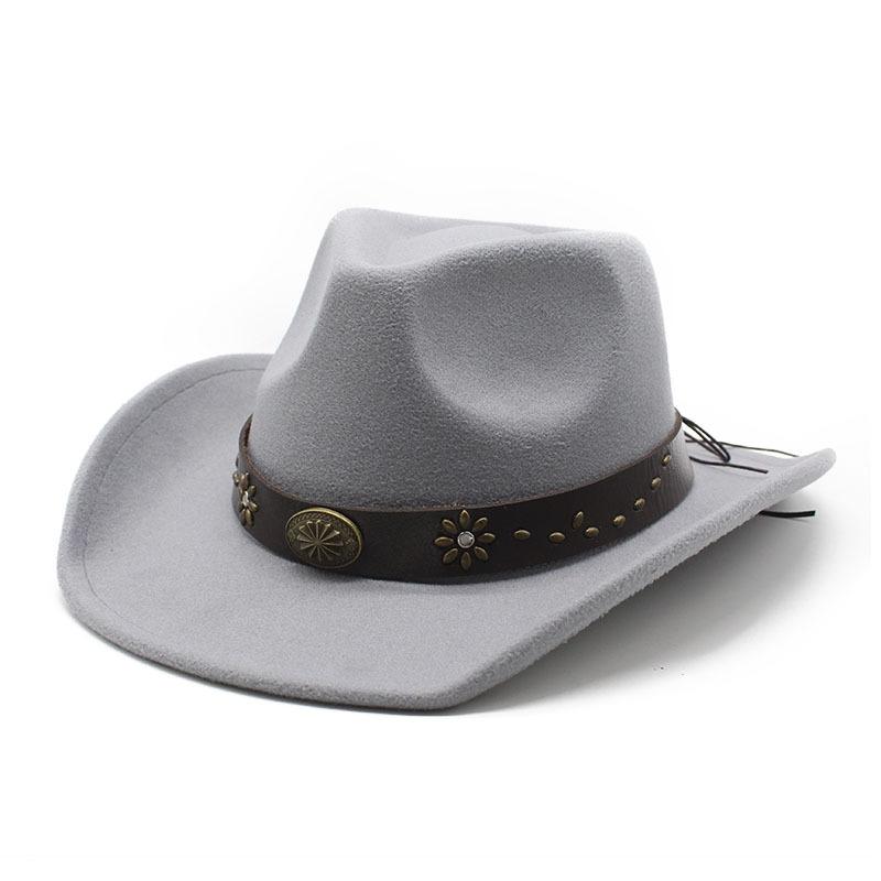 Western Cowboy Hat Woolen Jazz Top Hat Men'S And Women'S Ethnic Style Horse Riding Outdoor Curved Brim Hat