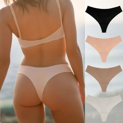 Big Size Female Spring Summer New Style Ultra Thin No Trace Ice Silk Low Waist Thong Underwear