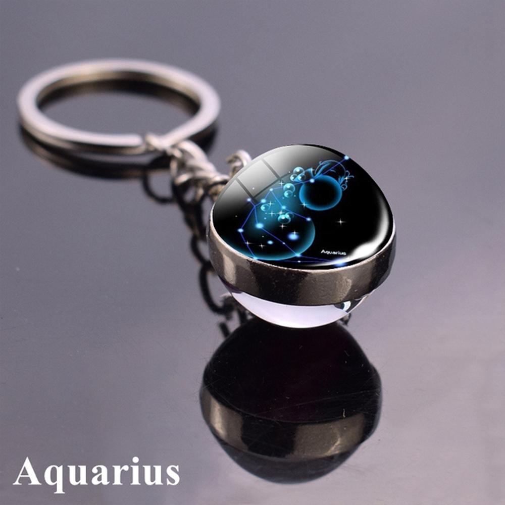 Holder Men Women Glass Ball Pendant Leo Jewelry 12 Constellation Keychain Zodiac Keychain Key Rings