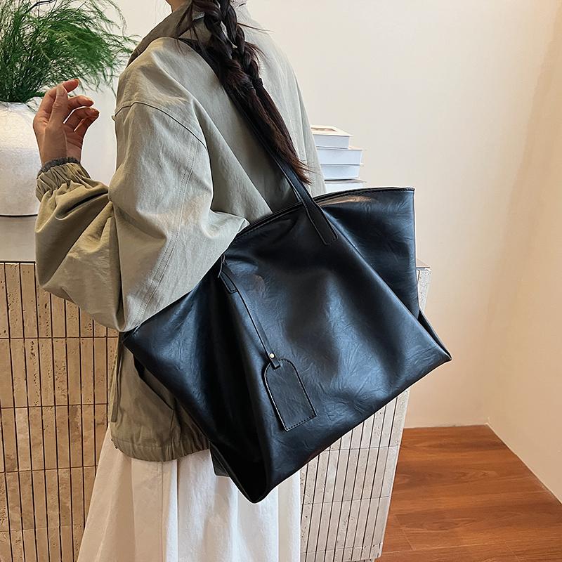 European And American Women Business Shoulder Bag Vintage Brown Coffee Handbag Large Capacity Commute Tote Black Pu Leather Bag