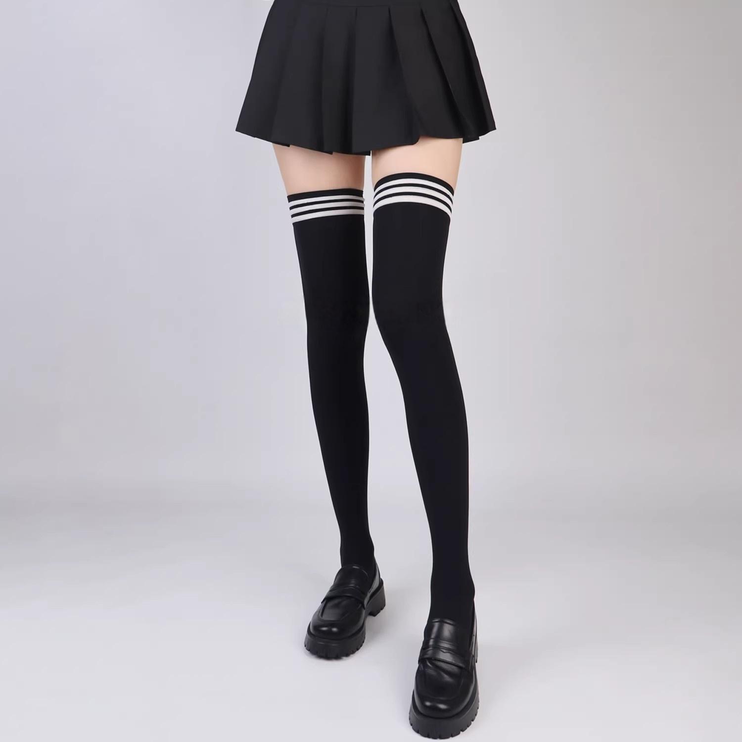 65cm Extra Lange Strümpfe Niedliche Rosa Gestreifte Strümpfe Damen Hoch Elastisch Samt Strumpfwaren Cosplay Party Tanz Hohe Schlauchsocken One Size black