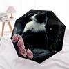 1 PC Automatic Folding Umbrella - Black and White Cat with Moon Pattern, Portable & Foldable Design with 8 Ribs, Christmas Birthday Gifts