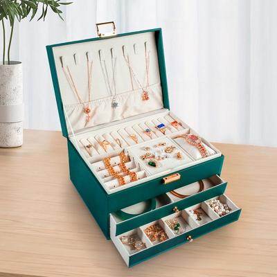 Elegante Drie-Laags Lederen Sieradendoos - Opbergruimte voor Kettingen, Oorbellen & Accessoires