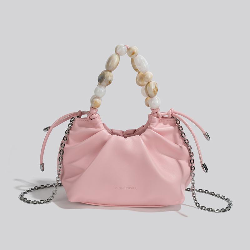 Summer Luxury Chain Handbag Women Fashion Beaded Pleated Cloud Bags Texture Soft Pu Single Shoulder Crossbody Bag with Gift Box