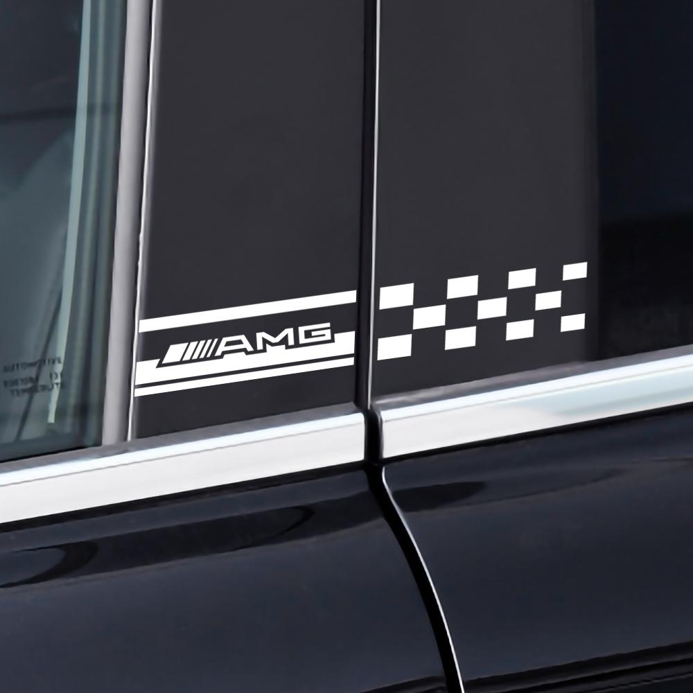 Car Styling Car Side Window B Pillar Decortion Decals PVC Auto Emblem Stickers For Mercedes Benz AMG W124 W202 W203 W204 W210