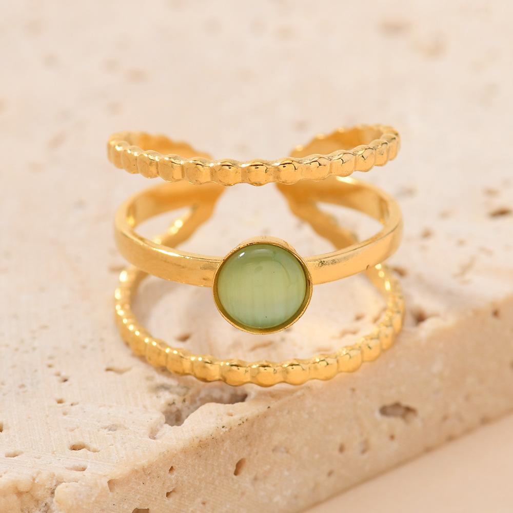 

Luxury Stones StainlessSteel Gold Color Ring Women Trendy Three Layers Finger Rings Waterproof Zircon Gift Wholesale Open