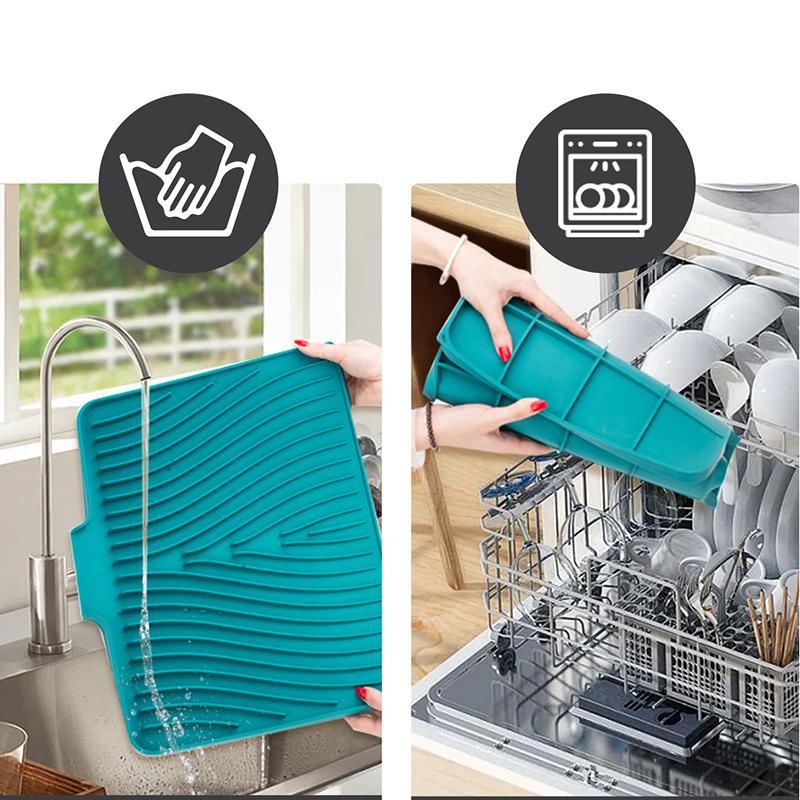 Silicone Dish Drying Mat Drain Pad Kitchen Pans Tableware Coaster Eco-Friendly Drainer Mat For Home Kitchen Tableware