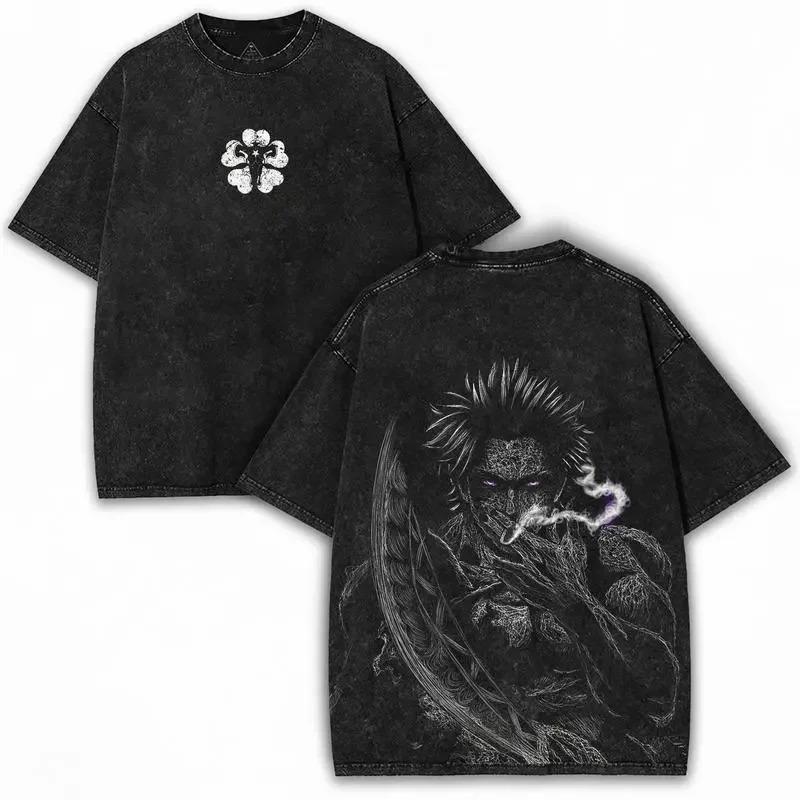 Manga Black Clover Yami Sukehiro Printed Tee Men Short Sleeve Clothing Washed Cotton T-shirt Streetwear Best Selling S