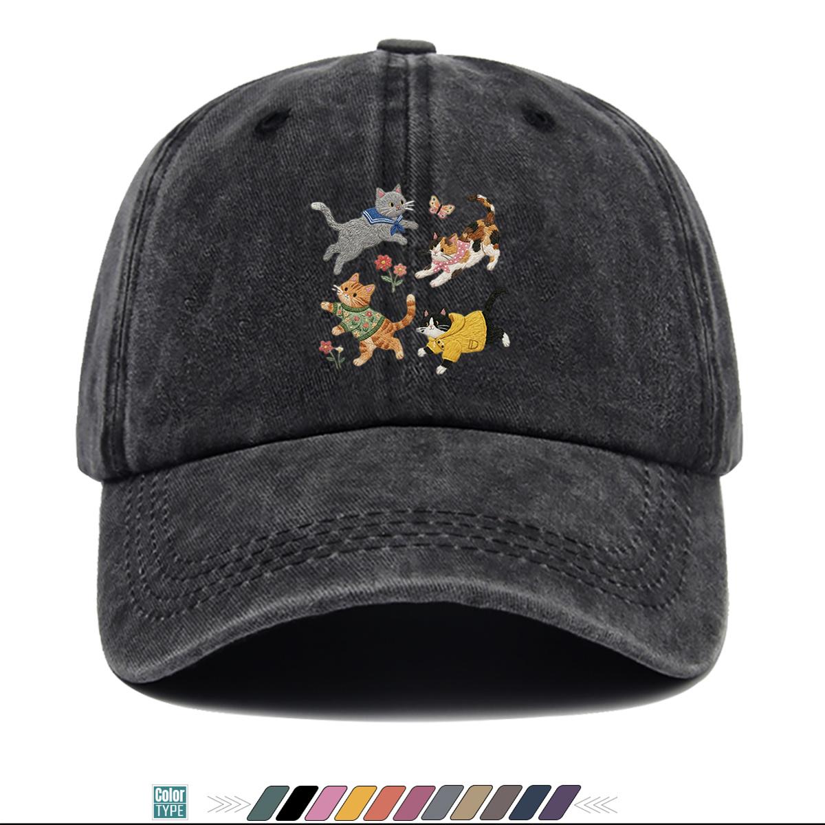 pc Baseball Cap with Four Cat Print Patterns a Gray Cat with a Blue Collar a Calico Cat Wearing a Pink Scarf an Orange Cat W 1pc