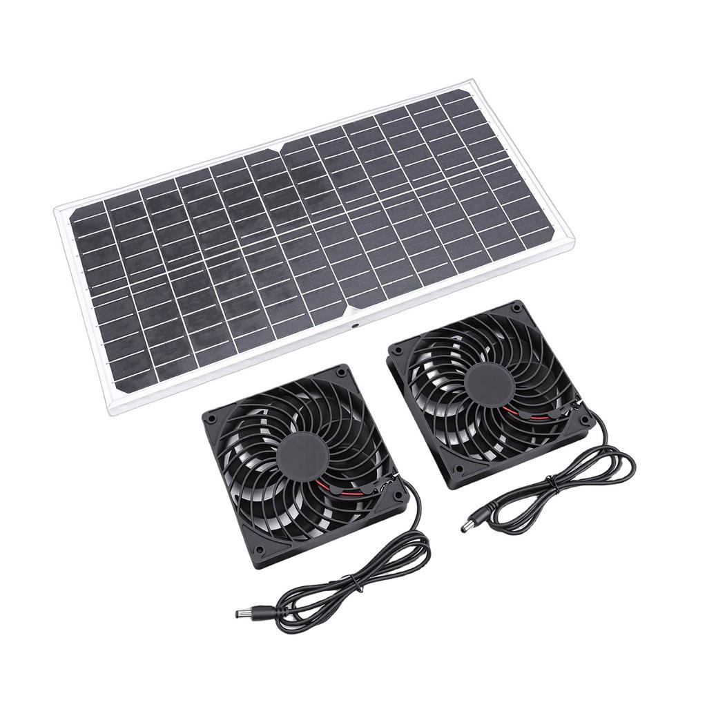 Solar Powered Fan Kit 16W Monocrystalline Solar Panel Dual Exhaust Fans Kit with Protective Net for Pet House Chicken