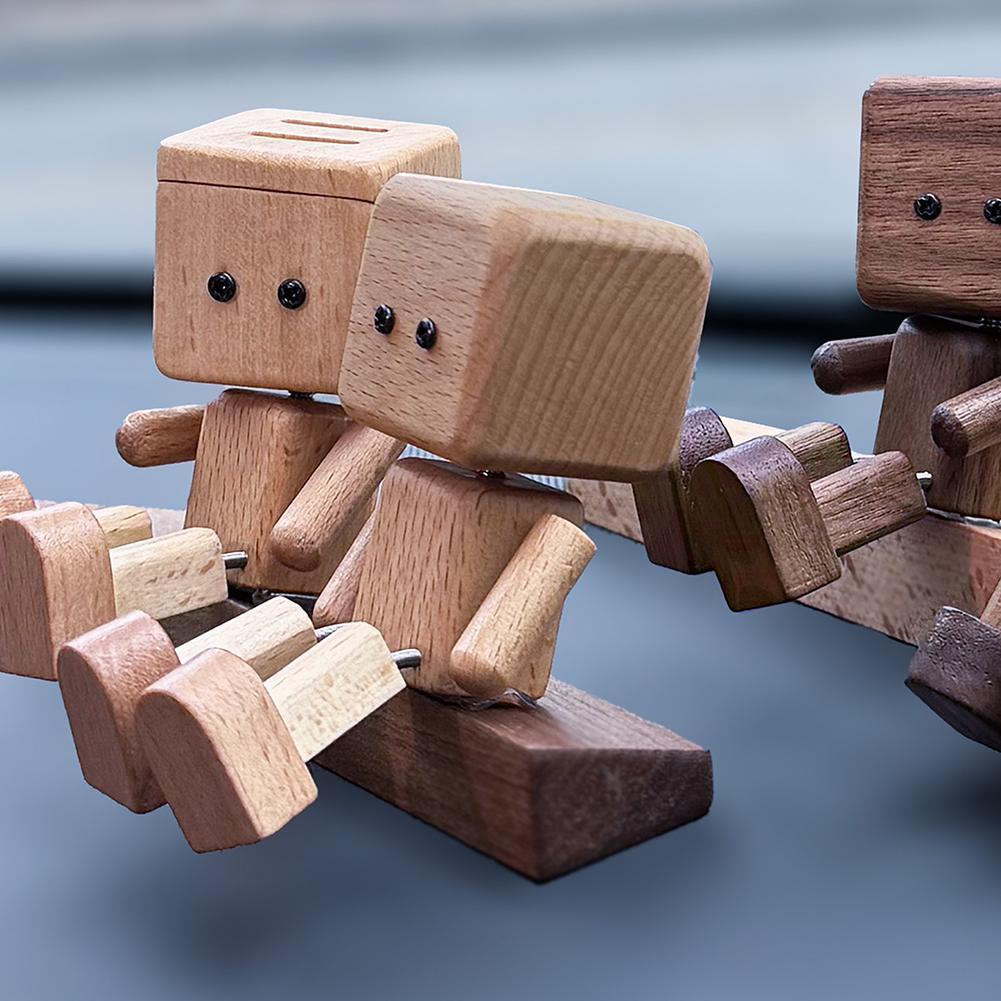 Wooden Man Figurine Shaking Wooden Man Figure Decoration Desktop Dashboard Funny Sculpture Ornament for Family Outings Road Trip