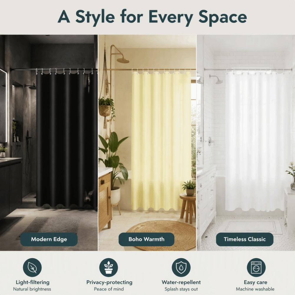 White Shower Curtain Solid Color Bath Curtain Lightweight Bathroom Curtain  Bathtub