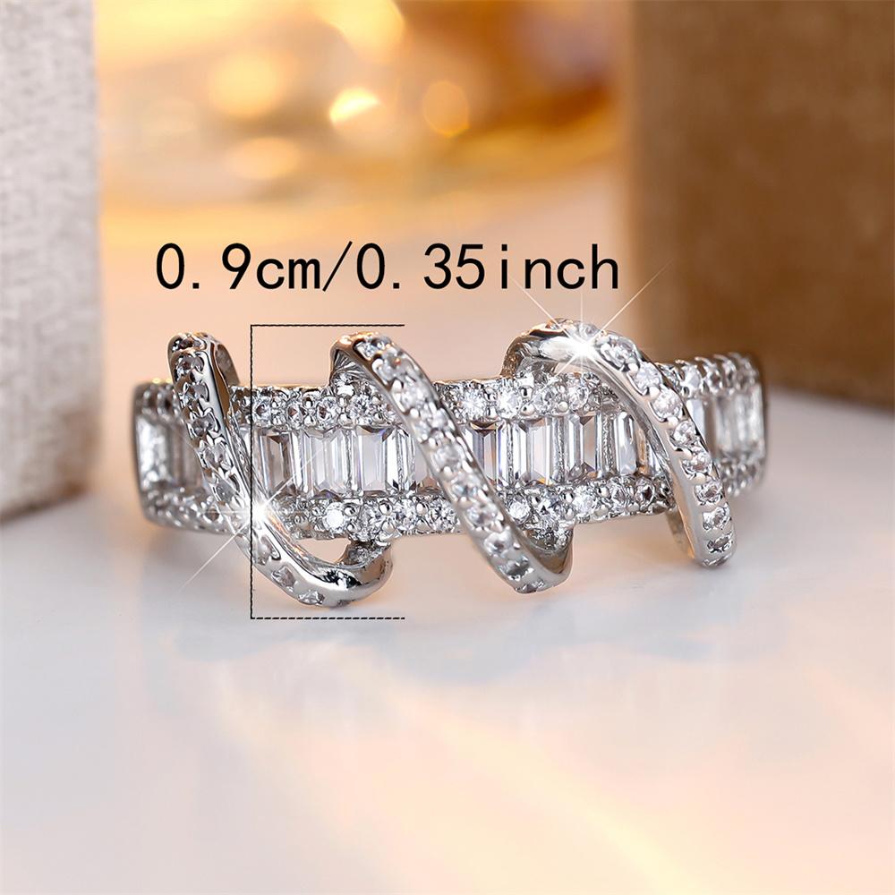 Geometric Crystal White Zircon Rings For Women Classic CopperColor Engagement Bands Wedding Jewelry