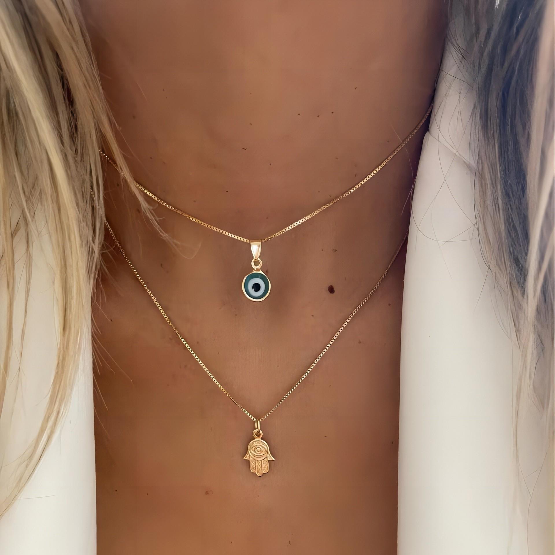 Ретро турецкий амулет  глаз Фатимы  на шею - Двухслойный, Универсальный, Высококлассный европейско-американский стиль.