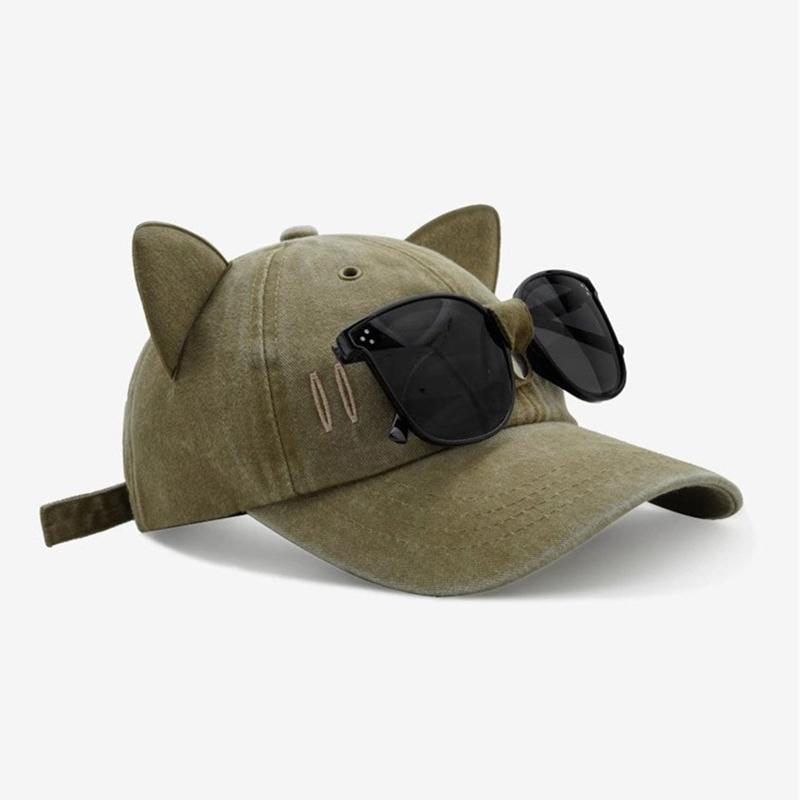 Unisex Cute Cat Ears Decoration Baseball Caps Outdoor Adjustable Personality Glasses Aviator Hat Casual Sunscreen Hat