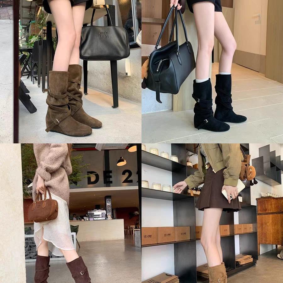 2025 Winter New Korean Version of Fashion Versatile Round Head Thick Heel Thick Sole Martin Boots Women's Skirt Comfortable Soft Sole
