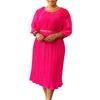 African Dresses Women Elegant Sleeve Polyester High Waist Pleated Midi Dress Dashiki Africa Clothing