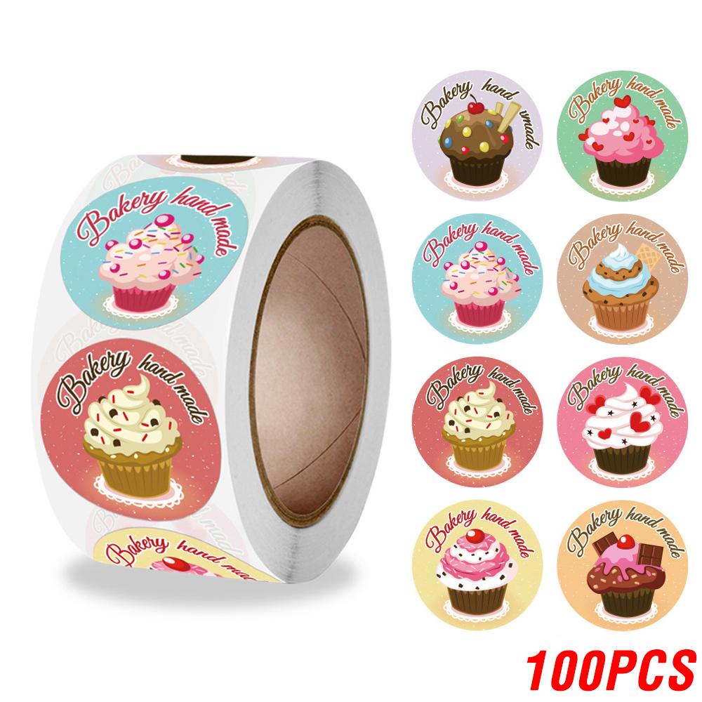 100-500 Stück Aufkleber Stilvolle Donut-Aufkleber 8 Designs Lecker aussehende Handgemachte weiße Etiketten-Aufkleber für Kuchen Brot Backen