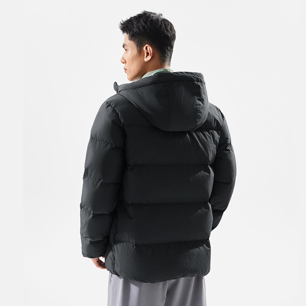 Li Ning Fitness Series Water-Resistant Infrared Thermal Letter Casual Versatile Winter Hooded Zipper Short Down Jacket Men outerwear Black AYMV767-1