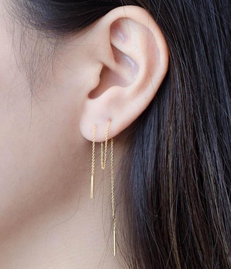 1 Pair or 2 Pair Silver Gold Chain Threader Earrings Gold Earrings Dangle Earrings Gold Jewelry Edgy Earrings Drop Earrings for Gifts 18cm/7\