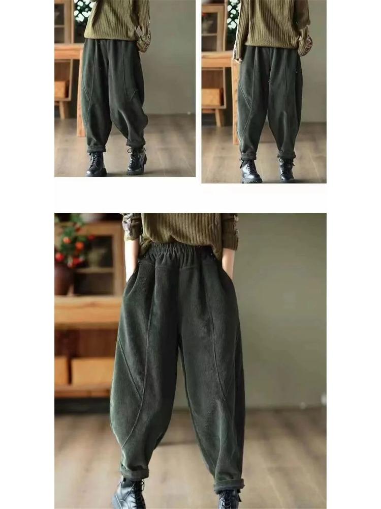 Corduroy  Autumn Winter Pants Casual High Waist Warm Women Pantalones Vintage Ankle-length Jogger Fashion Trousers