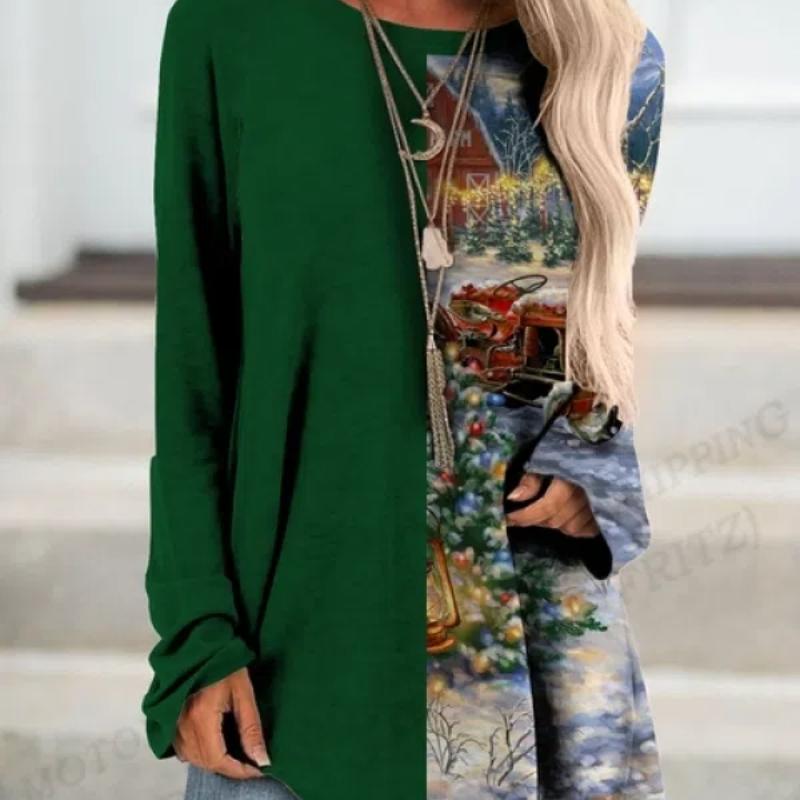 

Веселая рождественская футболка Снеговик Футболка 3D Футболка с длинным рукавом Женская футболка Длинная футболка Женская туника Топы Футболки Женская осень 3XL