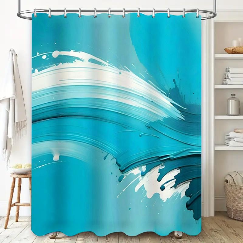 Modern Watercolor Blue And White Shower Curtain Bathroom Decor Waterproof Printed Plastic Rod Pocket Shower Curtains For Home Ba